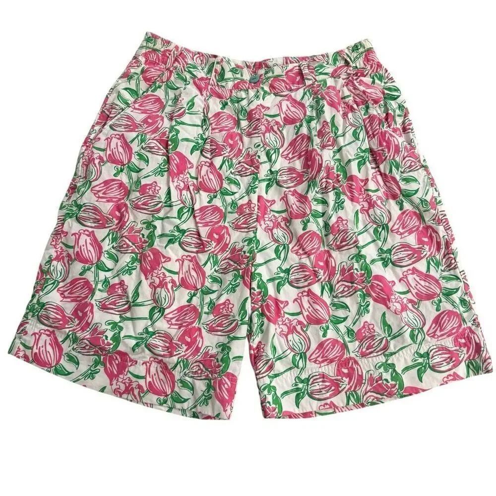 Vintage Floral vibrant Lilly Pulitzer size 8 pink green shorts